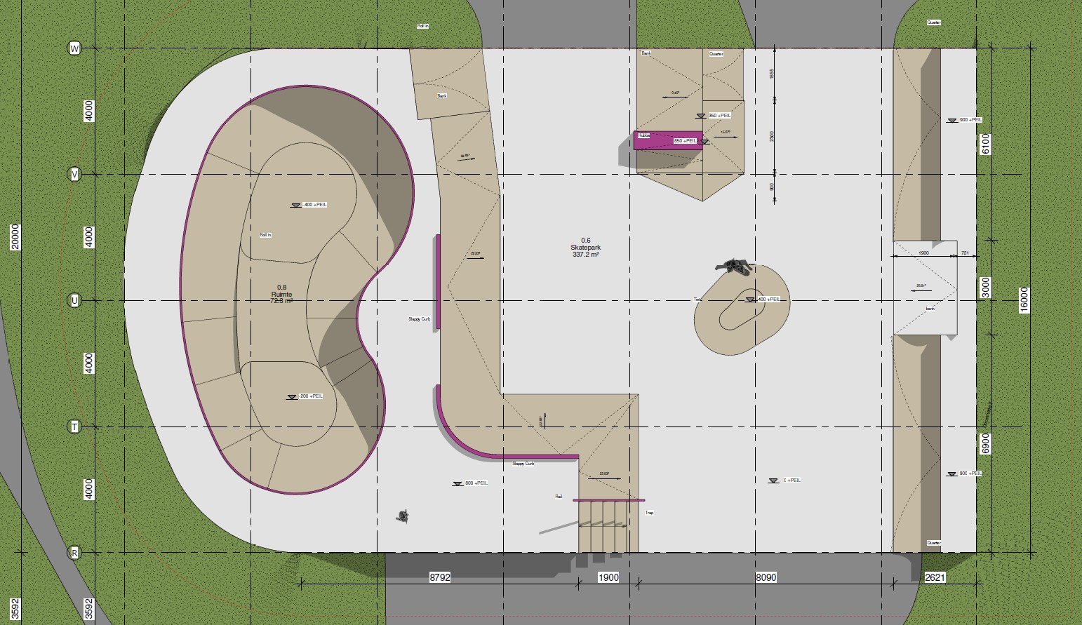 Ontwerp skatebaan tekening 1
